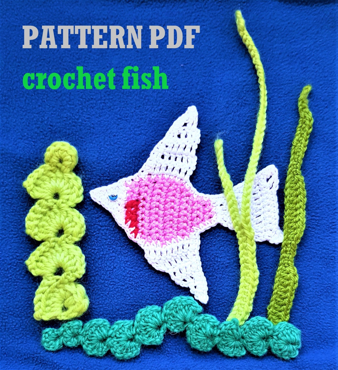 Crocheted fish pattern for applique from leftover yarn for | Etsy