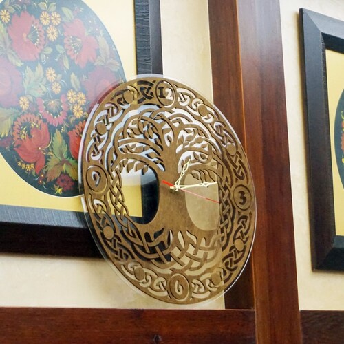 Modern wall clock unique design handmade wooden clock Rustic clock for wall shops tree of knowledge Wall Clock esoteric home decor symbol of life