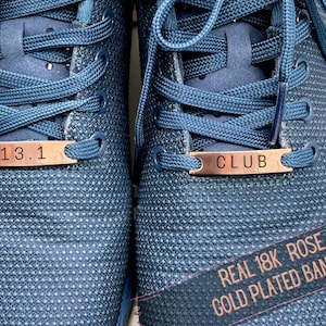 13.1 Club -Custom Runner Shoelace Tag- Gold Running Shoe Charm with Name or Motivational Word- Marathon Gift for Runners & Race Day Gear