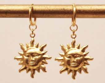 Créoles boucles d'oreilles dorées anneaux en laiton soleil