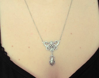 Mystische Silberkette mit Jugendstil-Skarabäus-Anhänger