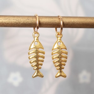 Gold hoop earrings fishbone brass hoops fish
