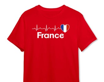 France Team T Shirt with Flag in heart and country letters for 2026 Soccer Personalized Custom Name Number and National Team