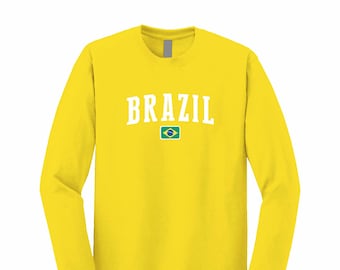 Brazil Soccer National Team Long Sleeve T-Shirt Brazil Flag T-Shirt Unisex for Mens