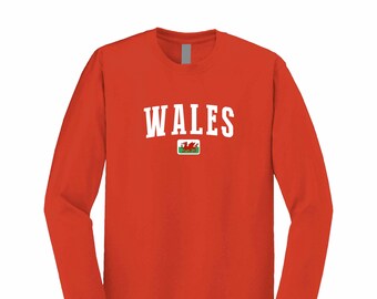 Camiseta de manga larga de la selección nacional de fútbol de Gales, camiseta con la bandera de Gales, unisex para hombre.