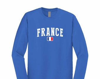 France Soccer National Team Long Sleeve T-Shirt France Flag T-Shirt Unisex for Mens