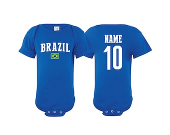 Brasil Bodysuit Brasil Add your Name and Number Infant Clothing  Newest Fan Bodysuit Soccer Baby Outfit  Infant Girls Boys T shirt - Tee