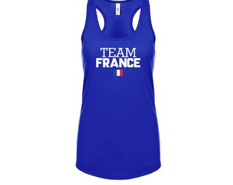 France Team Tank top shirts Women Lady  100% cotton tee Any Sports  National Team Soccer Francia