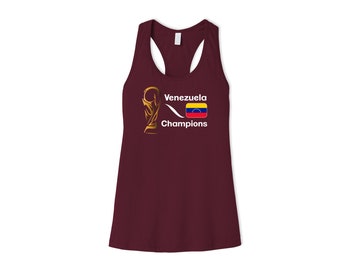 Venezuela Country National Team Tank Top Soccer Football Flag Logo Gold Trophy Print Design Female Womens