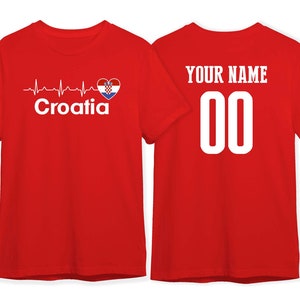 Croatia Team T Shirt with Flag in heart and country letters for 2022 Soccer Personalized Custom Name Number and National Team