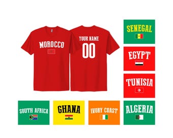 Soccer Fan T Shirt 2026, Morocco Senegal Egypt Algeria Ghana Ivory Coast South Africa Tunisia, Personalized Name Number Futbol Fan Tee