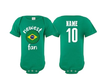 Brasil Bodysuit Brasil Add your Name and Number Infant Clothing  Newest Fan Bodysuit Soccer Baby Outfit  Infant Girls Boys T shirt - Tee