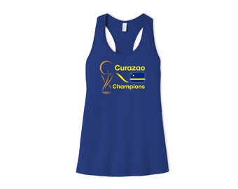 Curazao National Team Womens Female Sports Tank Top Futbol Soccer Flag Gold Colors Design For Adults Printed in USA