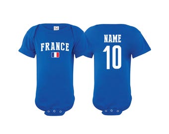 France Bodysuit Francia Add your Name and Number Infant Clothing  Newest Fan Bodysuit Soccer Baby Outfit  Infant Girls Boys T shirt - Tee