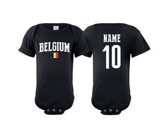Bélgica Bodysuit Añadir su nombre y número de la ropa del bebé más nuevo Fan Bodysuit fútbol bebé traje Mameluco Infant Girls Boys Camiseta - Tee