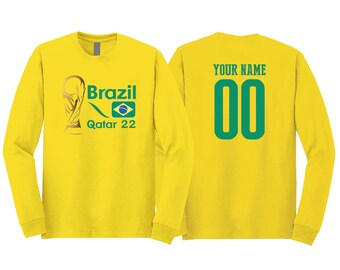 Brazil Brasil National Team Trophy 2022 Soccer Fan Long Sleeve T-Shirt Unisex for Mens