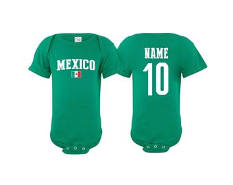Mexico Bodysuit Add your Name and Number Infant Clothing  Newest Fan Bodysuit Soccer Baby Outfit  Girls Boys T shirt - Tee