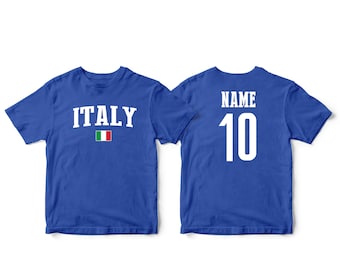 Personalised Retro Italy Italia Azzurri Style Kit Blue Football Shirt and Shorts for Boys and Girls Best Birthday Gift for Children and Playwear for 3 to 13 Year Old Kids