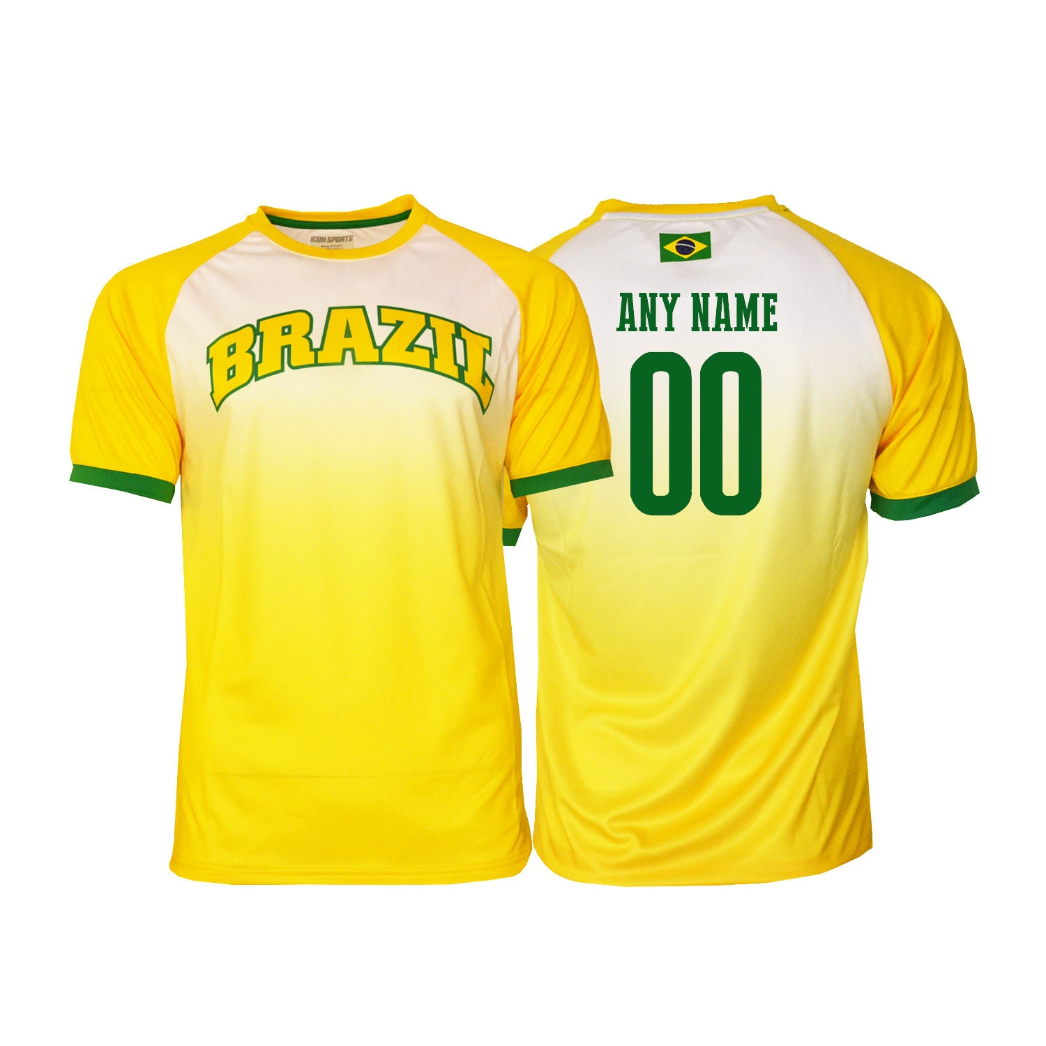 SportsPlusExpress Brazil Soccer Football Tee T-Shirt All Sizes Adults Sizes World Cup Flag Jersey Pride Personalized Your Name