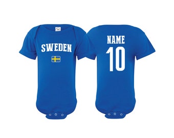 Sweden Bodysuit  Add your Name and Number Infant Clothing  Newest Fan Bodysuit Soccer Baby Outfit Girls Boys T shirt -Tee National Team