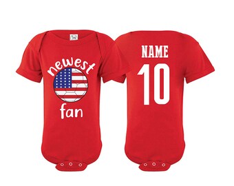 Usa Bodysuit Add your Name and Number Infant Clothing  Newest Fan Bodysuit Soccer Baby Outfit  Girls Boys T shirt - Tee National Team