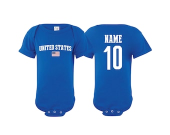 Usa Bodysuit Add your Name and Number Infant Clothing  Newest Fan Bodysuit Soccer Baby Outfit  Girls Boys T shirt - Tee National Team