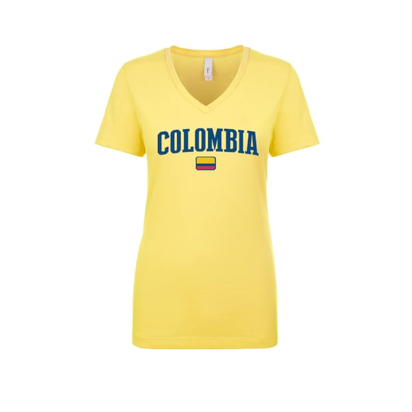 Colombia V Neck T shirts Women Lady  100% cotton tee Any Sports  National Team Soccer Colombian tee tshirt