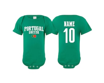Portugal Bodysuit  Add your Name and Number Infant Clothing  Newest Fan Bodysuit Soccer Baby Outfit  Girls Boys T shirt -Tee National Team