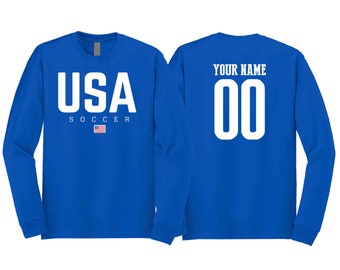 United States Team Soccer 2022 Country Flag Long Sleeve Soccer Letter T-Shirt Unisex for Mens