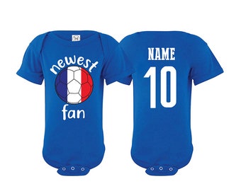 France Bodysuit Francia Add your Name and Number Infant Clothing  Newest Fan Bodysuit Soccer Baby Outfit  Infant Girls Boys T shirt - Tee