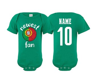Portugal Bodysuit  Add your Name and Number Infant Clothing  Newest Fan Bodysuit Soccer Baby Outfit  Girls Boys T shirt -Tee National Team