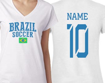 Brazil T shirts Brasil Women's V neck 100% cotton tee Any Sports Customized Name and Number National Team