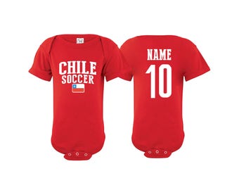 Chile Bodysuit Add your Name and Number Infant Clothing  Newest Fan Bodysuit Soccer Baby Outfit  Infant Girls Boys T shirt - Tee