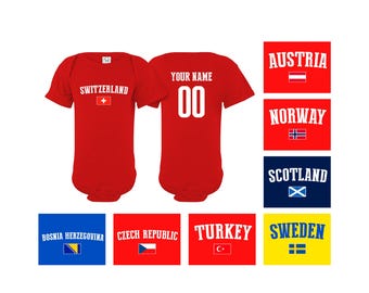 Newest Fan Baby Bodysuit Soccer 2026, Austria Bosnia Switzerland Norway Sweden Scotland Turkey Czechia, Personalized National Team