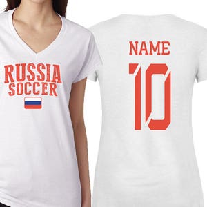Russia T shirts Women&#39;s V neck 100% cotton tee Any Sports Customized Name and Number
