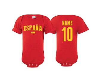 Spain Bodysuit España Add your Name and Number Infant Clothing  Newest Fan Bodysuit Soccer Baby Outfit Girls Boys T shirt -Tee National Team