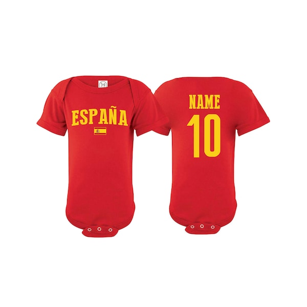 Spain Bodysuit España Add your Name and Number Infant Clothing  Newest Fan Bodysuit Soccer Baby Outfit Girls Boys T shirt -Tee National Team