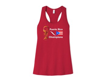 Puerto Rico Country National Team Tank Top Soccer Football Flag Logo Gold Trophy Print Design Female Womens