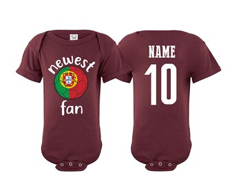 Portugal Bodysuit  Add your Name and Number Infant Clothing  Newest Fan Bodysuit Soccer Baby Outfit  Girls Boys T shirt -Tee National Team