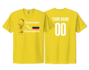 Colombia Champions T-Shirt | Colombia National Team | Custom Name & Number | Soccer Trophy Fan Gift 2026