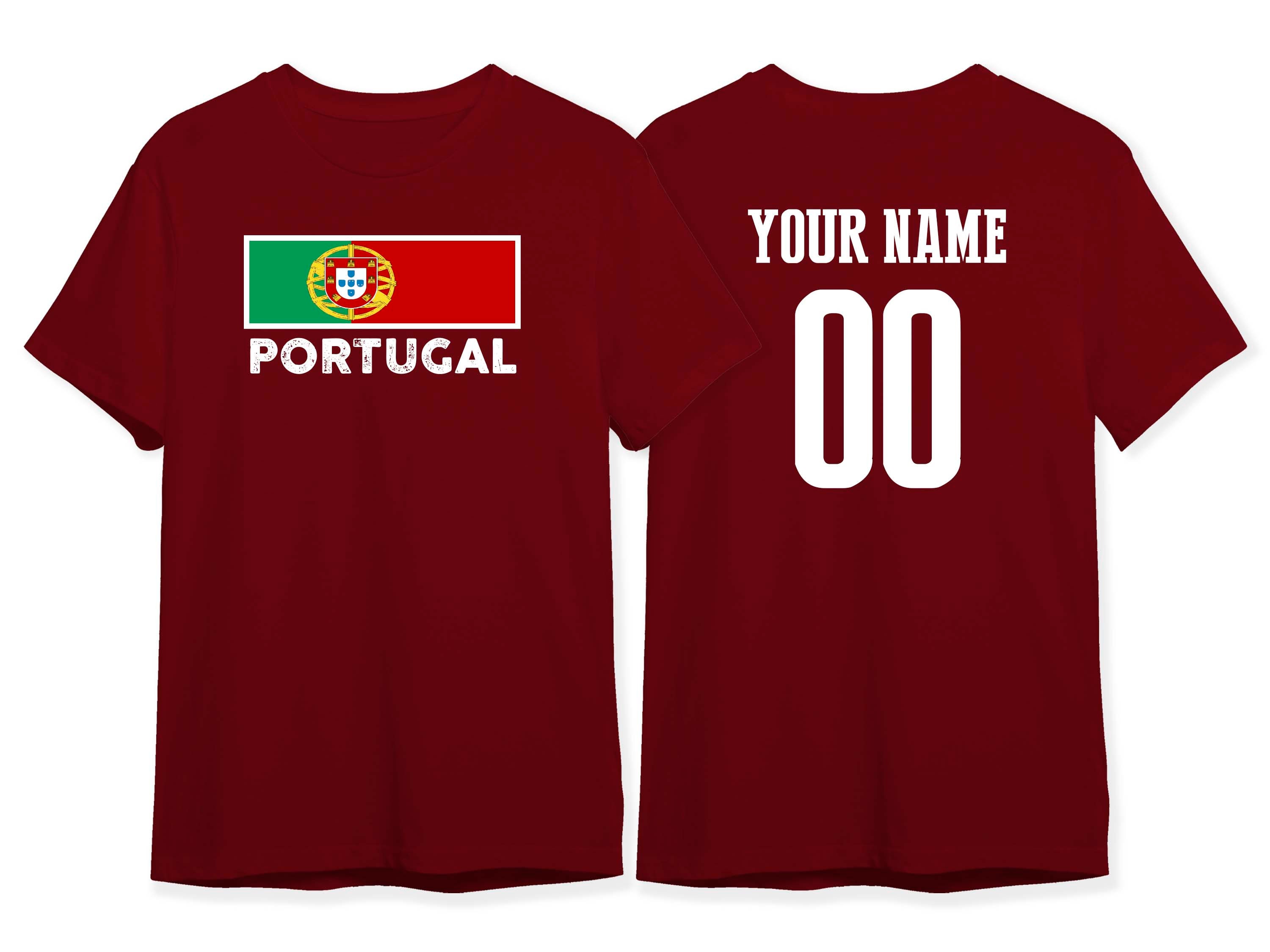 Portugal Flag vintage letters T Shirt Team Country Soccer World Cup 2022 Custom Name Number Double sided tshirt