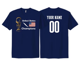 USA Champions T-Shirt | USA National Team | Custom Name & Number | Soccer Trophy Fan Gift 2026