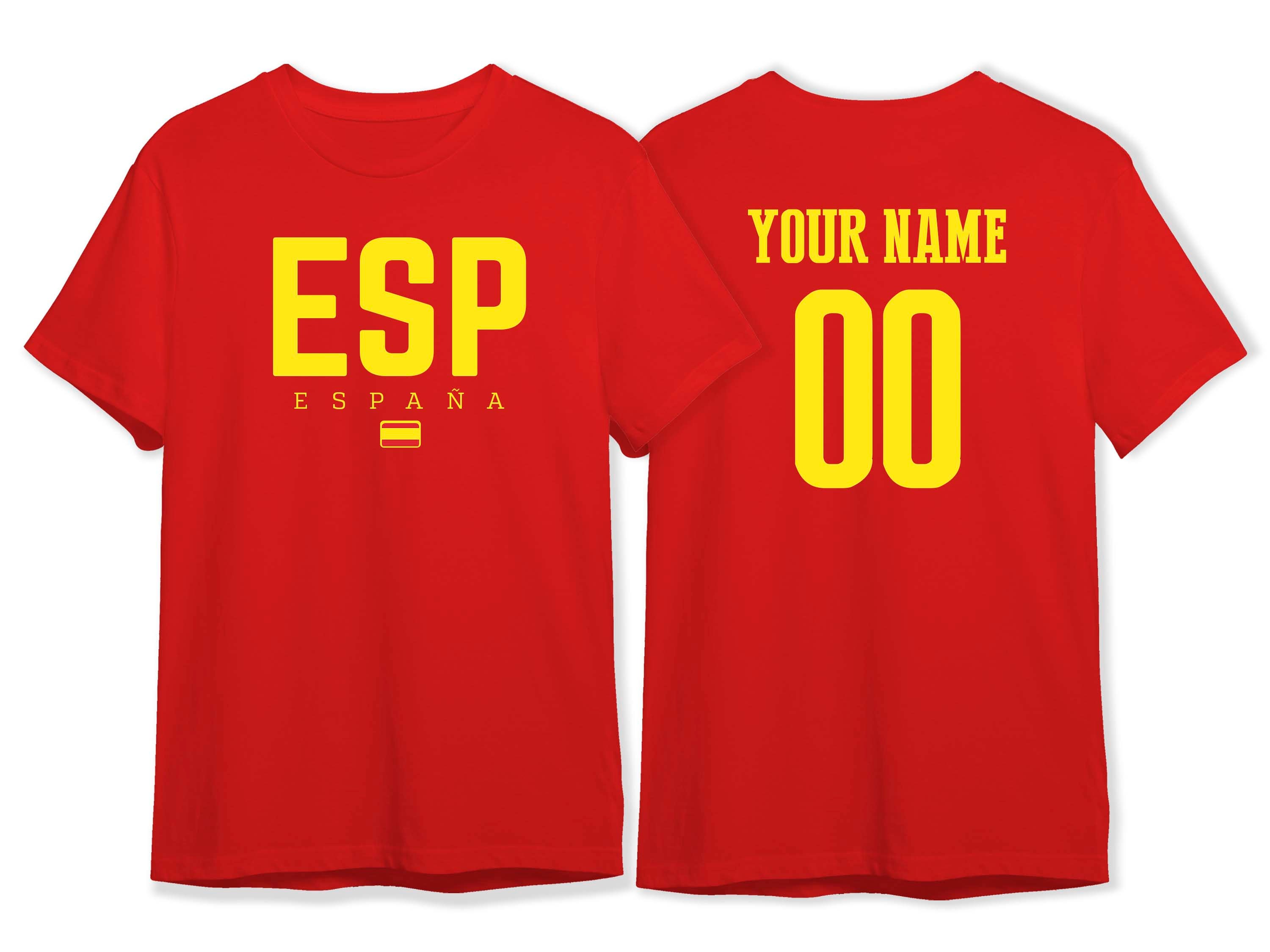 Spain Team Soccer for World Cup 2022 Add Custom Name Number and National Team Double sided tshirt