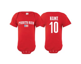 Puerto Rico Bodysuit  Add your Name and Number Infant Clothing  Newest Fan  Soccer Baby Outfit  Girls Boys T shirt -Tee National Team