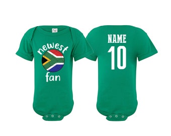 South Africa Bodysuit  Add your Name and Number Infant Clothing Newest Fan Baby Outfit  Girls Boys T shirt -Tee National Team Soccer