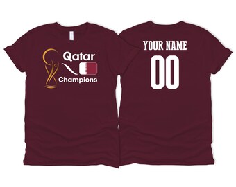 Qatar National Country Team Sport Soccer T shirt Simple Flag Logo Football Female Womens 2023 Custom Name and Number Printed in USA