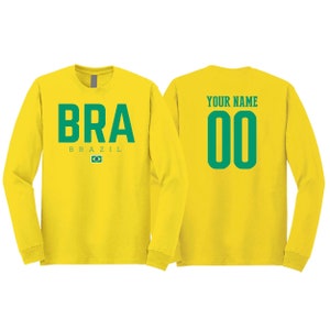 Brazil Brasil Team Soccer 2022 Country Flag Logo Long Sleeve T-Shirt Unisex for Mens
