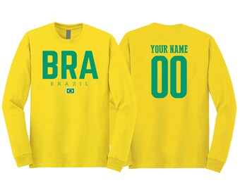 Brazil Brasil Team Soccer 2022 Country Flag Logo Long Sleeve T-Shirt Unisex for Mens