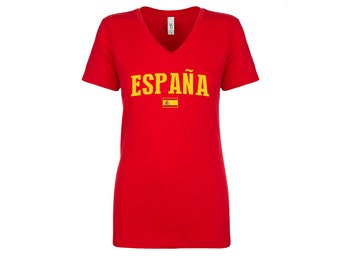 Spain España V Neck T shirts Women Lady  100% cotton tee Any Sports  National Team Soccer Espana tee tshirt