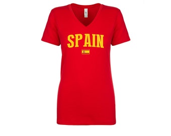 Spain España V Neck T shirts Women Lady  100% cotton tee Any Sports  National Team Soccer Espana tee tshirt
